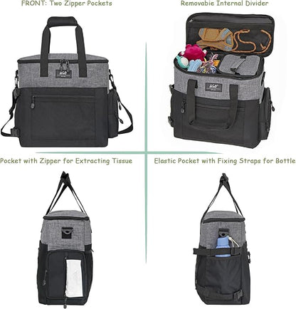 WOLT Dog Travel Bag Dog Bag for Traveling and Supplies with 2 Collapsible Bowls, 2 Food Containers, 1 Place Mat, Grey