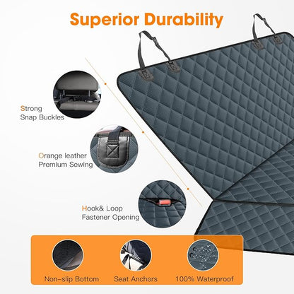 MIXJOY Dog Car Cover for Back Seat Cover Protector Waterproof Dog Seat Covers for Cars, Car Seat Protector for Dogs with 1 Dog Seat Belt, Nonslip Back Seat Cover for Kids, Trucks & SUV, Grey