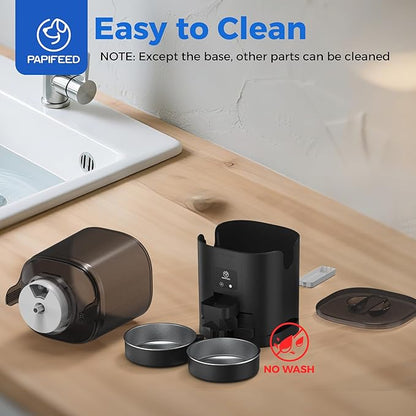PAPIFEED 7L Automatic Cat Feeder for 2 Cats - 2.4G WiFi Timed Auto Feeder with APP Control, Cat Food Dispenser with Alexa for Multiple Cats, Detachable for Easy Clean, 1-10 Meals Per Day - Black