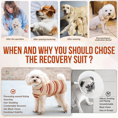 Lukovee Recovery Suit for Dogs, Onesie Surgery Recovery Suit for Female Male Dogs, Abdominal Wounds Cone E-Collar Alternative Prevent Licking Spay Recovery Suit (Brown Stripes,L)