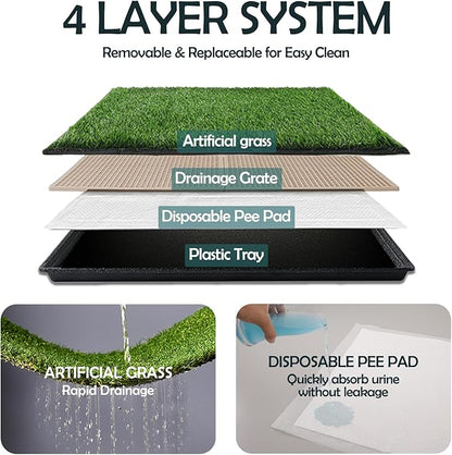 MEEXPAWS Dog Grass Pee Pads for Dogs with Tray | Medium 31×21 in | 2× Dog Artificial Grass Pads Replacement| Rapid Drainage | Indoor Litter Box | Hemmed Edge