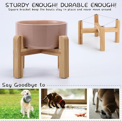 Petygooing 28 OZ Elevated/Raised Ceramic Dog Bowl for Small Medium Breeds, Dog Food Water Dish with Stand,Pet Bowl with Anti Slip Rubber for Cats Small and Medium Dogs (3.6 Cups) Khaki