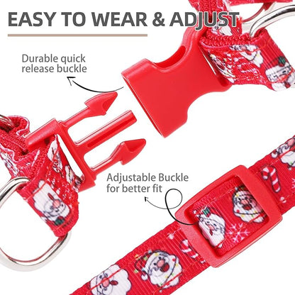 PUPTECK No Pull Dog Harness Soft Adjustable Basic Nylon Step in Puppy Vest Outdoor Walking with ID Tag, Christmas, M
