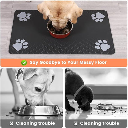Pet Feeding Mat-Absorbent Pet Placemat for Food and Water Bowl, with Waterproof Rubber Backing, Quick Dry Water Dispenser Mat for Dog and Cat (16"x24", Coffee)