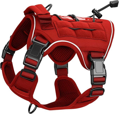 Heavy-Duty Tactical Dog Harness for Large Dogs, No Pull Adjustable Reflective Pet Vest with Molle System, K9 Military-Grade Control for Service Training, Outdoor & 10+ Breeds, Red, Small