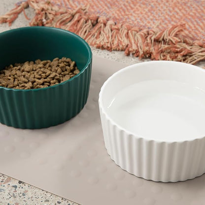 Waggo Ripple Ceramic Dog Bowl for Medium and Large Breeds - Modern with Matte Finish, Heavyweight Durable Pet Food and Water Dish Crock, Dishwasher Safe (Small, White)