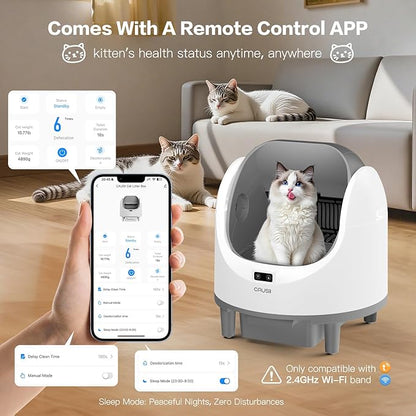 Automatic Litter Box, [Safe Anti-Pinch] CAUSII Large Capacity Self-Cleaning Cat Litter Box for Multiple Cats, App Control, Quiet & Odor-Free,for 3.5-24.2LB, with 30PCS Garbage Bags,Litter Mat