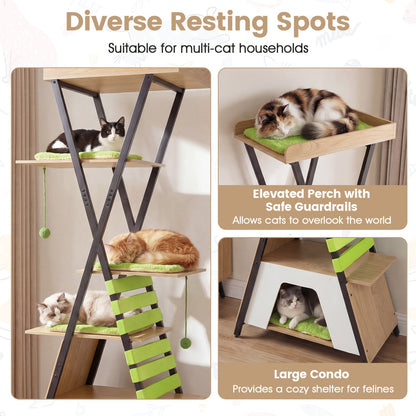 73 Inch Multi-level Cat Tree for Indoor Cats with Elevated Perch and Large Condo