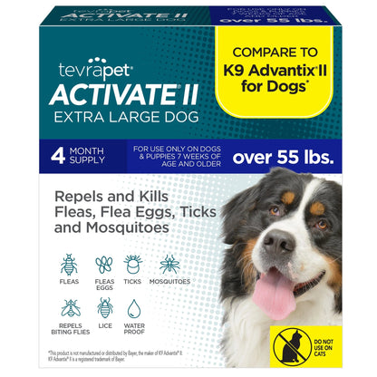 Protect Your Pup with Activate II Flea and Tick Prevention - Topical Drops for Extra Large Dogs (55+ lbs) - 4 Month Supply!