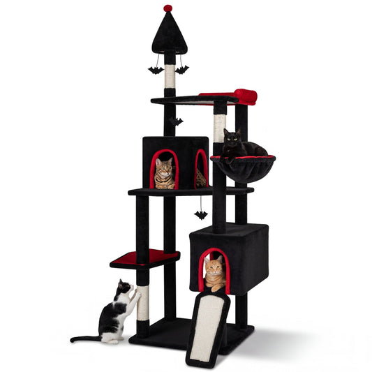 75 Inch Gothic Cat Tree with 2 Condos and Top Perch for Large Cats 20+ LBS