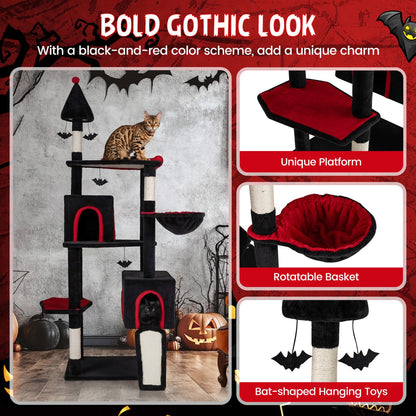 75 Inch Gothic Cat Tree with 2 Condos and Top Perch for Large Cats 20+ LBS
