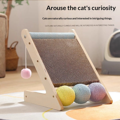 L-Shaped Wall-Mounted Corrugated Cat Scratcher With Sisal Ball