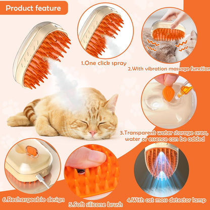 Cat Steam Brush Upgraded 4 In1 Steamy Cat Brush For Shedding Cat Brush Steamer For Massage Multifunctional Cat Hair Grooming Brush Pet Hair Removal Tool With Ringworm Detector For Cats Dogs