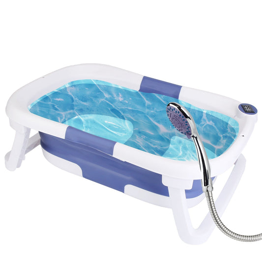 Collapsible Pet Soaking Tub & Bath Basin with Built-in Digital Thermometer