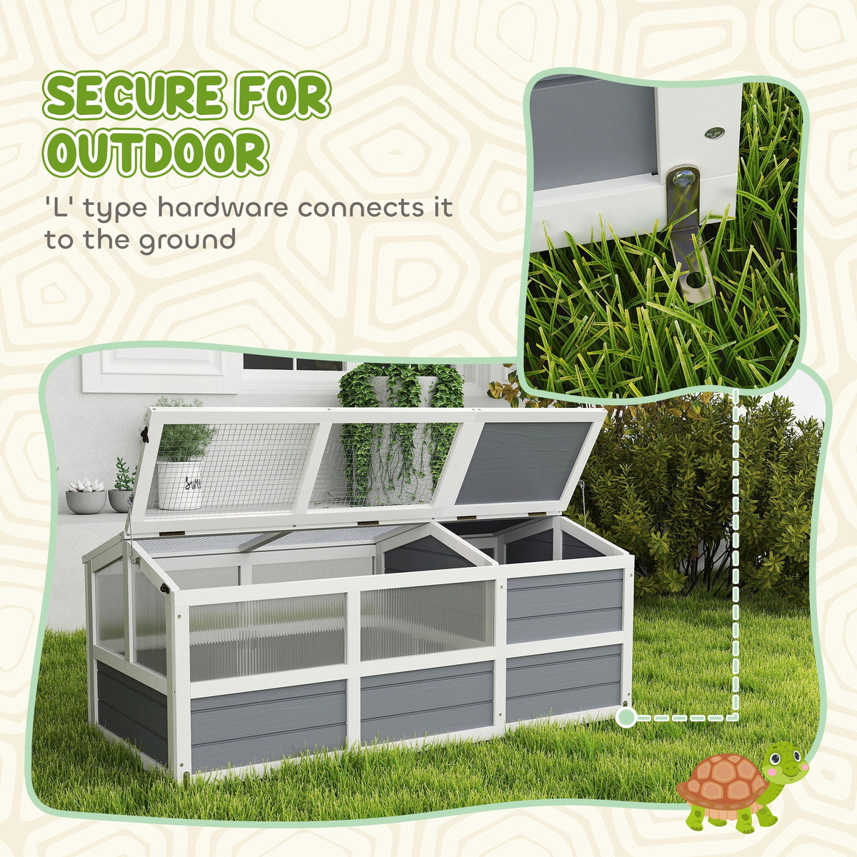 Bottomless Outdoor Wooden Tortoise Pen & Grazing Habitat