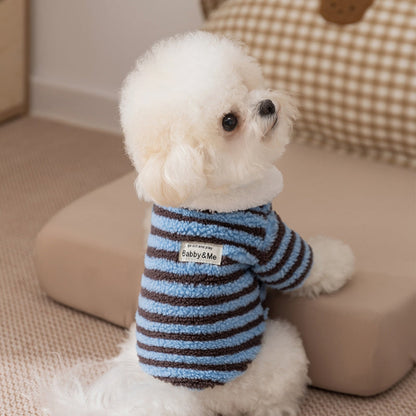 Soft Plush Striped Pet Shirt, Cozy Button-Down Puppy Sweater For Small Dogs And Cats, Warm Winter Fleece Dog Clothing, Comfortable Puppy Outfit For Chihuahua, Yorkie, Poodle, Shih Tzu
