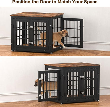 26 Inch Heavy Duty Dog Crate Furniture for Small Dogs, Decorative Pet House End Table, Wooden Cage Kennel Furniture Indoor, Rustic Brown