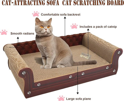 Scratching Sofa, Couch Shaped Thick Scratching Cardboard, Lounge Bed for Indoor Rest&Play, Sofa Scratcher Pad (Brown, 22.4" L X 12.2" W X 6.3" H)