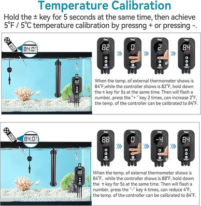hygger Marine Aquarium Heater 100W,Titanium Heater with Digital LED Controller & Temperature Probe,Submersible Fish Tank Heater with Temperature Calibration,for Saltwater Freshwater Tank 15-20Gallon