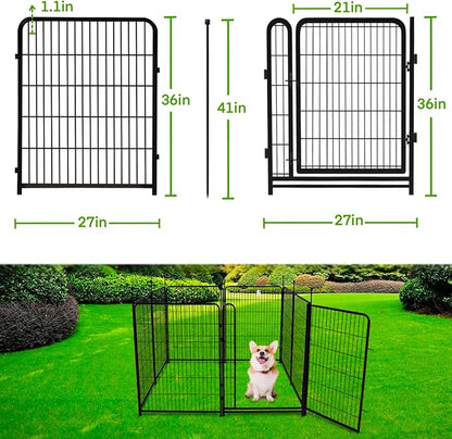 Tall Garden Fence,Wide Gate Low Threshold Fence for Garden, 36in(H) 4 Panels Total 8.9 Ft(L) Animal Barrier Fence,Flower Bed Fencing, Dog Fences Outdoor for Yard