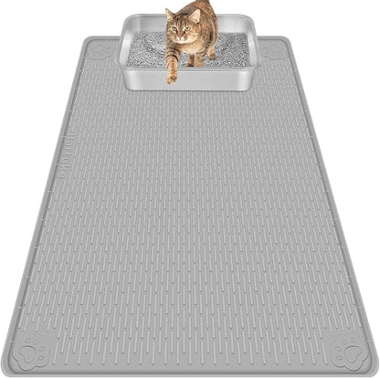 Cat Litter Mat, Extra Large 40" x 28" Silicone Mat Litter Trapping Mat for Scatter Control, Soft on Kitty Paws, Easy to Clean (Gray)