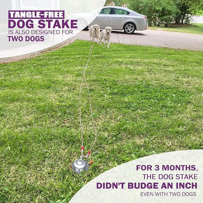 360° Swivel Dog Tie Out Cable and Stake - 2025 Upgrad Stainless Steel Dog Stake Dog Anchor for Small to Large Dogs - No Tangle Reflective Run Cable for Yard (Silver 10 ft Cable)