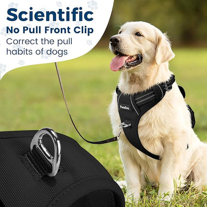Funfox Dog Harness No Pull, Adjustable Dog Vest Harness, Super Soft Material with Vertical Handle Easy Control, Reflective Night Walking, 2 Leash Clips for Small Medium Large Size, Black, S