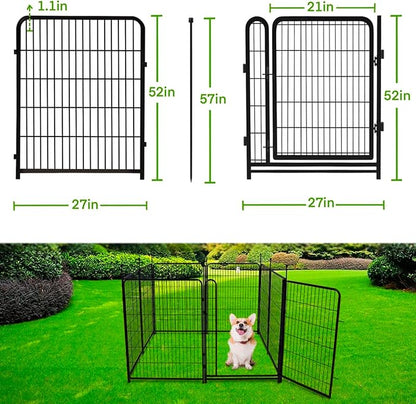 Tall Garden Fence, 52in High 6 Panels Total 13.3 Ft(L) Dog Fence Outdoor for Yard, 21 inches Wide with Low Sills, Animal Barrier Fence, Flower Bed Fencing. Pet Fence, Garden Fence Border