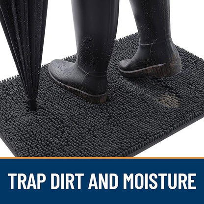 OLANLY Dog Door Mat Set 2-Piece 24x16, Absorbs Moisture and Dirt, Absorbent Non-Slip Washable Doormat, Quick Dry Chenille Mud Mat for Dogs, Entry Indoor Entryway Carpet for Inside Floor, Dark Grey