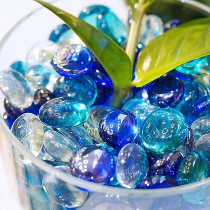 1LB Blue Mix Flat Glass Marbles for Vases, Mancala Stones Gemstone Beads Vase Filler Decorative Glass Pebbles for Fish Tank, DIY Crafts, Aquarium Decor Rocks