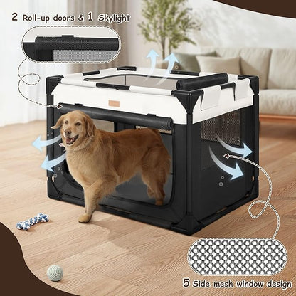 Dog Crate - Soft Pet Kennel for Dogs/Cats, 3-Door Breathable Travel Cage with Mesh Window, Portable Dog Kennel for Indoor & Outdoor, Black-XL