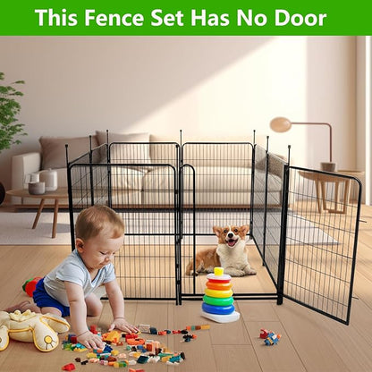 Doorless Dog Digging Fence Barrier,56in(H) 10 Panels Total 22.1 Ft(L), Black Metal Fencing for Yard 4.6ft Tall, Dog Fence Outdoor for Yard, Fences for Garden Beds, Garden Fencing Border