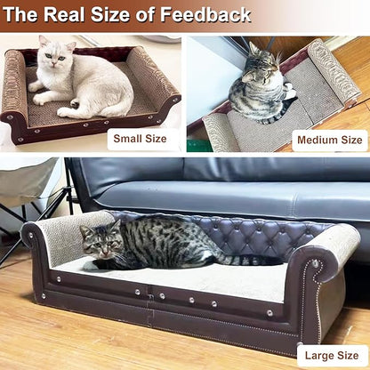 Scratching Sofa, Couch Shaped Thick Scratching Cardboard, Lounge Bed for Indoor Rest&Play, Sofa Scratcher Pad (Brown, 39.4" L X 14" W X 11" H)