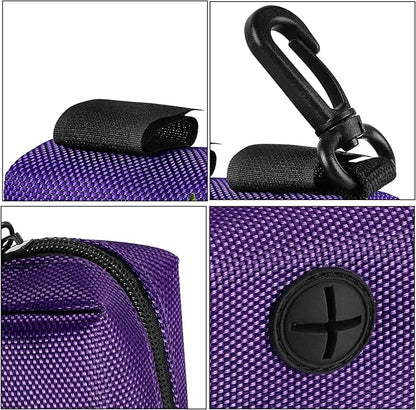 Dog Waste Bag Dispenser Pet Poop Bags Holder for Doggie Waste Bags Dispensers Soft Fabric Zipper Small Doggy Puppy Pouch for Leash Accessory Attachment with Carrier,2PCS Purple