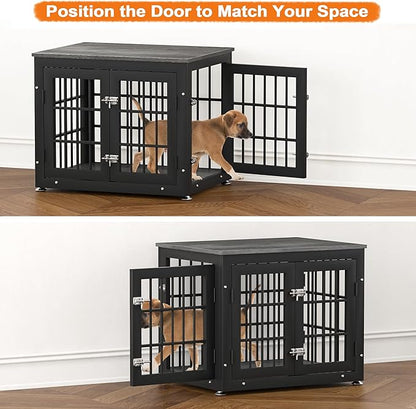 26 Inch Heavy Duty Dog Crate Furniture for Small Dogs, Decorative Pet House End Table, Wooden Cage Kennel Furniture Indoor, Gray