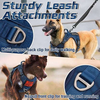 rabbitgoo Tactical Dog Harness for Large Dogs, No Pull Military Service Vest with Handle & Molle, Easy Control for Training Walking, Adjustable Reflective Straps, Blue, L