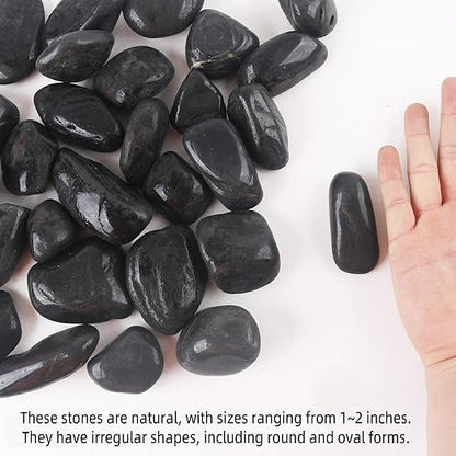 18LB 1"-2" Black River Rocks for Plants, Polished Pebbles for Garden Landscaping, Planters, Aquariums, Vase Fillers – Indoor & Outdoor Decor