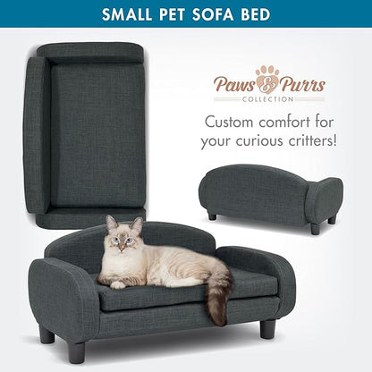 Paws & Purrs Cat Sofa Bed, Pet Couch for Indoor Cats Elevated Cat Beds with Removable Washable Mattress Cover for Kitten, Puppy or Small Animal- 31.5" Wide, Gray