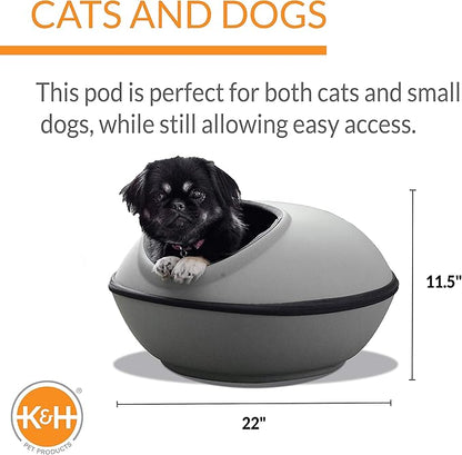K&H Pet Products Unheated Kitty Mod Dream Pod Cat Bed for Large Cats or Small Dogs, Indoor Covered Privacy Cave, Collapsible, Easy Clean Washable Cushion - Unheated Round 22in Gray/Black