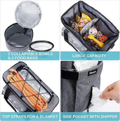 Large Dog Travel Bag, Airline Approved Dogs Bags for Traveling, 2 Dog 's Food Travel Container and Collapsible Bowls, Weekend Pet Travel Bags