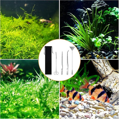 4 in 1 Aquascaping Tools Aquarium Plant Tools Anti-Rust Fish Tank Tools Stainless Steel Tweezers Scissors Spatula for Fish Starter Kits, Aquariums Tank and Terrarium