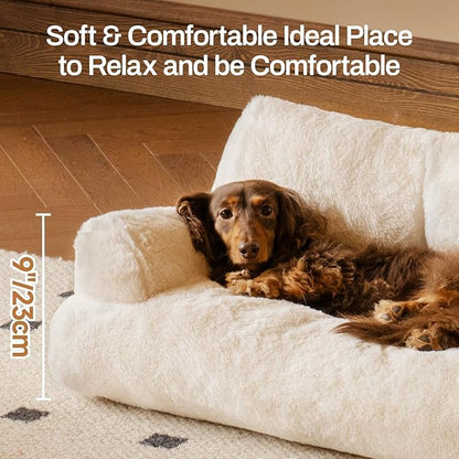 MEWOOFUN Cat Bed for Indoor Cats, Washable Dog Beds for Small Dogs & Cats with Removable Cover, Fluffy Cat Couch with Non-Slip Bottom (Beige, 26.0" L X 19.0" W X 13.0" Th)