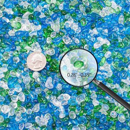 Keedolla Aquarium Glass Pebbles Stones Fish Tank Rocks Gravel, Green Mix Glass Gemstones Fish Bowl Rocks for Vase Fillers, DIY Crafts, Home Decor - 15 Oz, 6-9mm