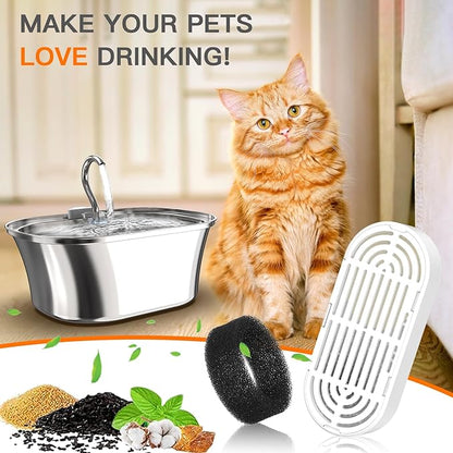 Cat Water Fountain Filters for 108/3.2L& 4L/134oz Stainless Steel Pet Water Dispenser Fountain Filters (6 Filters& 6Sponges) (6 Filters& 6 Sponges)