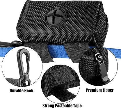 Dog Waste Bag Dispenser Pet Poop Bags Holder for Doggie Waste Bags Dispensers Soft Fabric Zipper Small Doggy Puppy Pouch for Leash Accessory Attachment with Carrier (Black)