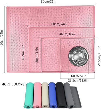 Ptlom Pet Placemat for Dog and Cat, Waterproof Non-Slip Silicone Feeding Bowl Mat Prevent Food and Water Overflow, Puppy Dish Feeder Fountain Trays Suitable for Medium and Small Pets, Pink