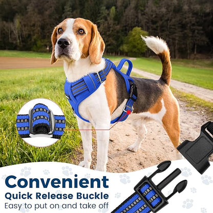 Funfox Dog Harness No Pull, Adjustable Pet Vest Harness, Super Soft Material with Vertical Handle Easy Control, Reflective Night Walking, 2 Leash Clips for Small Sized Dogs, Blue, S