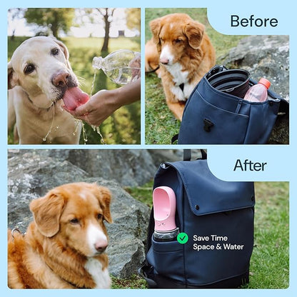 MalsiPree Dog Water Bottle Portable - 19 Oz, Navy Blue - Leak-Proof One-Hand Hydration Valve with Built-in Bowl - Travel Dog Water Bowl & Pet Bottle Dispenser