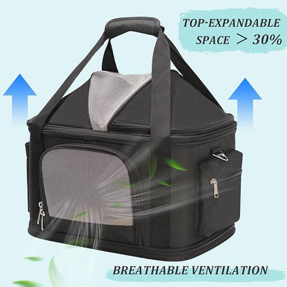 2-in-1 Stylish Dog Purse Carrier Soft-Sided Carriers Travel Tote Bag for Small Dogs Cats, Fashion Foldable Pet Bag for Puppies Small Animals with Pockets (Black, 16.2" x 11.4" x 13")
