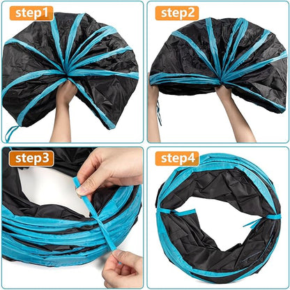 Cat Tunnel, S-2-Way Cat Tunnels for Indoor Cats, Interactive Toy Maze Cat House, Foldable Cat Tubes and Tunnels for Cats Kittens, Puppies, Kitty, Kitten, Rabbit, Guinea Pigs (Blue & Black)